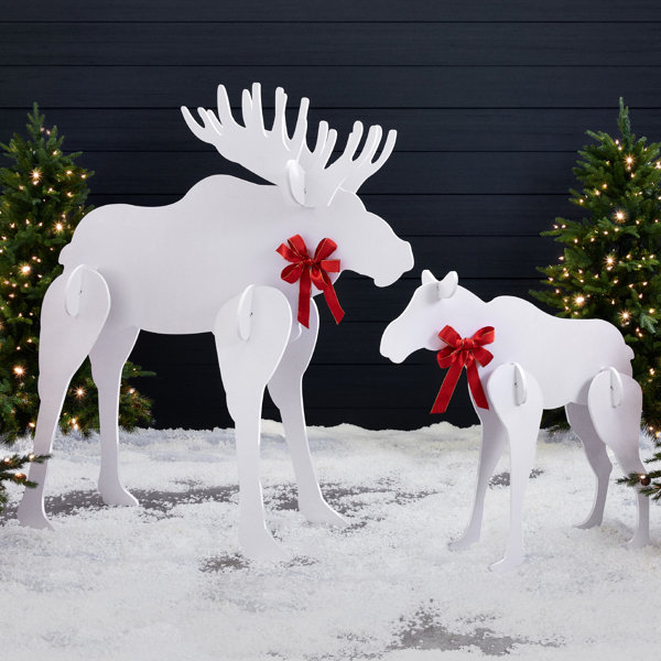 The Holiday Aisle® 2-Piece 58In Moose Family Silhouette Set, Outdoor